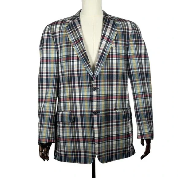 Haspel Mens Plaid Sport Coat Blazer Unstructured  100% Cotton Two Button Jacket - Picture 2 of 13